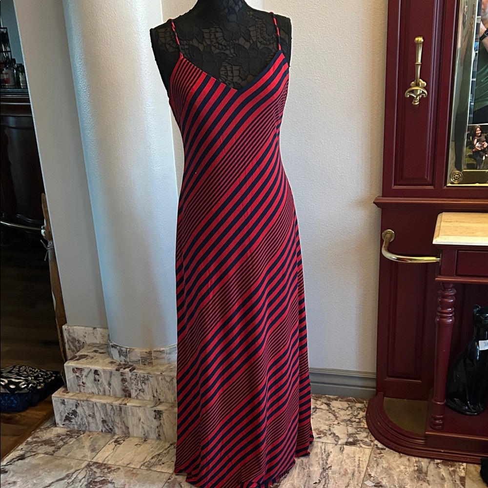 Ralph Lauren Red and Navy Striped Maxi Dress - Picture 2 of 10